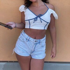 White and blue halter top